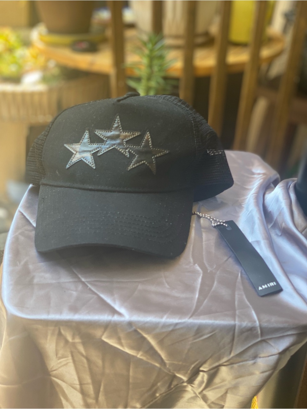 AMIRI Black Mesh Trucker Cap with Three Star Patches